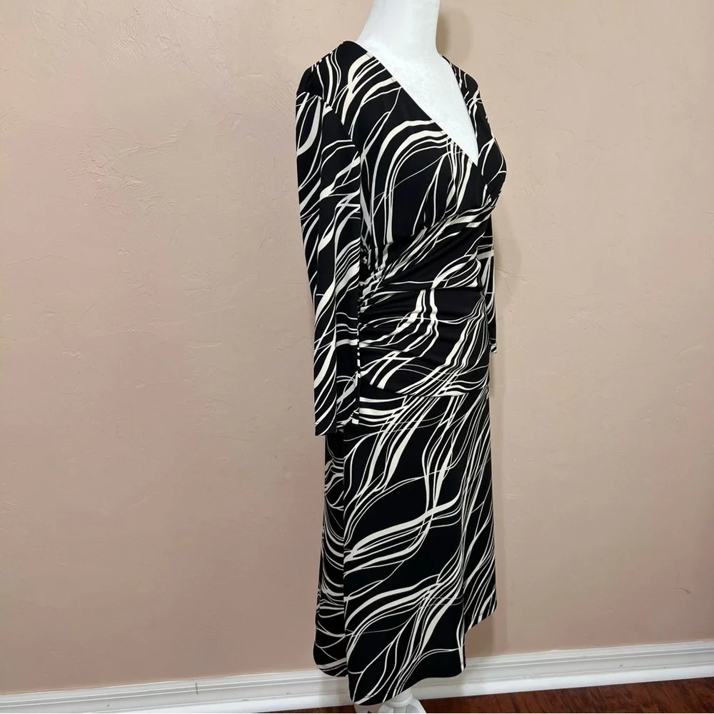 Vintage 1990s Teeze Me USA Stretchy Midi Dress V-Neck Fitted Long-sleeve Dress - Picture 2 of 4